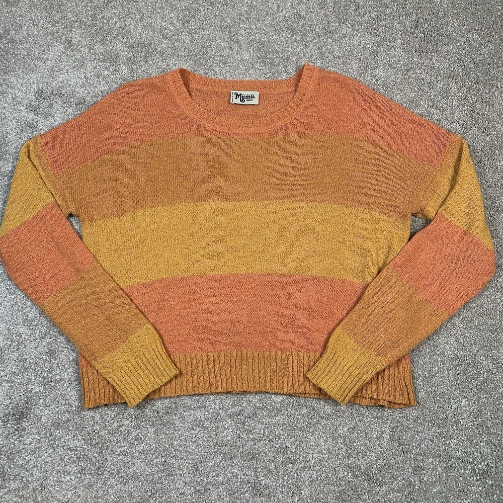 Show Me Your Mumu Women's Cropped Varsity Sweater Sunkissed Striped Knit SMALL